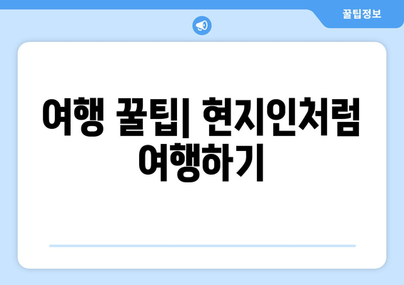 여행 꿀팁| 현지인처럼 여행하기