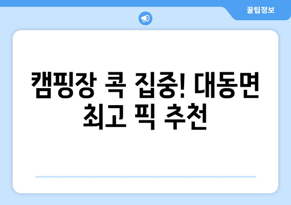 캠핑장 콕 집중! 대동면 최고 픽 추천