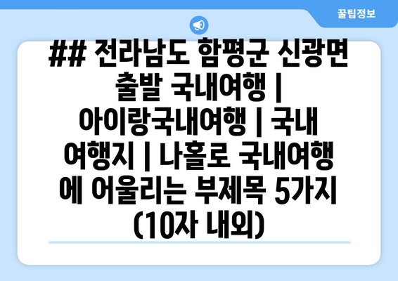 ## 전라남도 함평군 신광면 출발 국내여행 | 아이랑국내여행 | 국내 여행지 | 나홀로 국내여행 에 어울리는 부제목 5가지 (10자 내외)