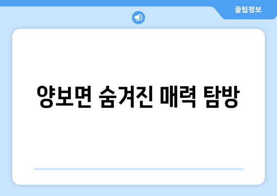 양보면 숨겨진 매력 탐방