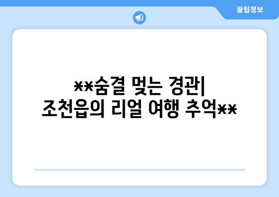 **숨결 멎는 경관| 조천읍의 리얼 여행 추억**