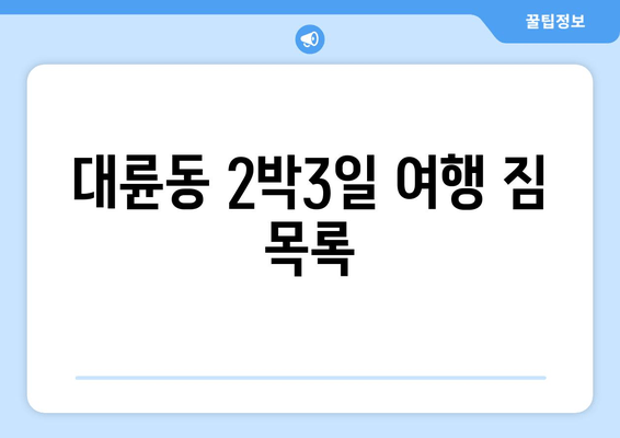 대륜동 2박3일 여행 짐 목록