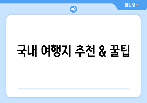 국내 여행지 추천 & 꿀팁