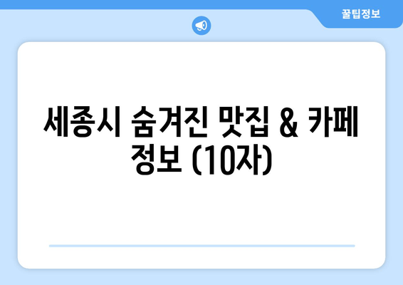 세종시 숨겨진 맛집 & 카페 정보 (10자)