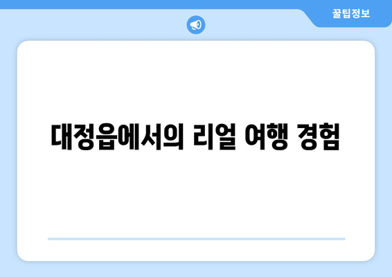 대정읍에서의 리얼 여행 경험