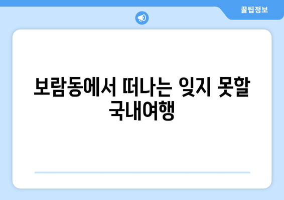 보람동에서 떠나는 잊지 못할 국내여행