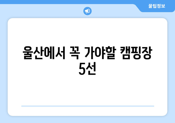 울산에서 꼭 가야할 캠핑장 5선