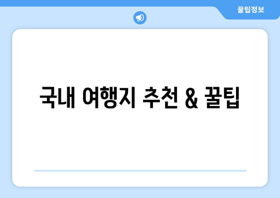 국내 여행지 추천 & 꿀팁