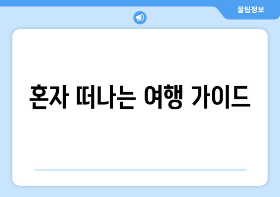 혼자 떠나는 여행 가이드