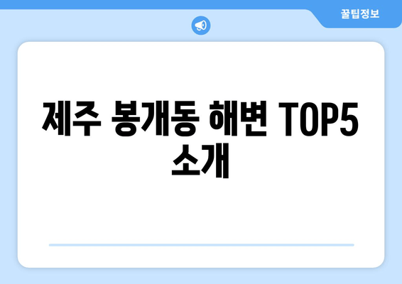 제주 봉개동 해변 TOP5 소개