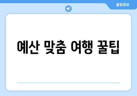 예산 맞춤 여행 꿀팁