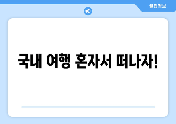 국내 여행 혼자서 떠나자!