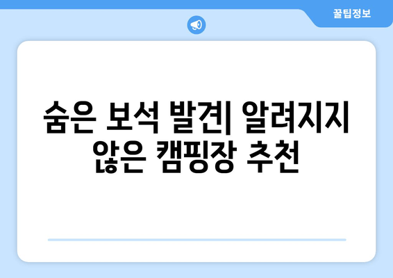 숨은 보석 발견| 알려지지 않은 캠핑장 추천