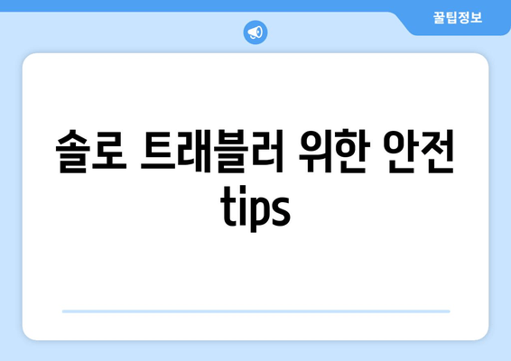 솔로 트래블러 위한 안전 tips