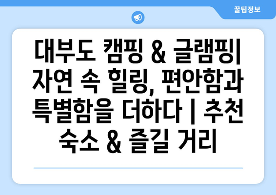 대부도 캠핑 & 글램핑| 자연 속 힐링, 편안함과 특별함을 더하다 | 추천 숙소 & 즐길 거리