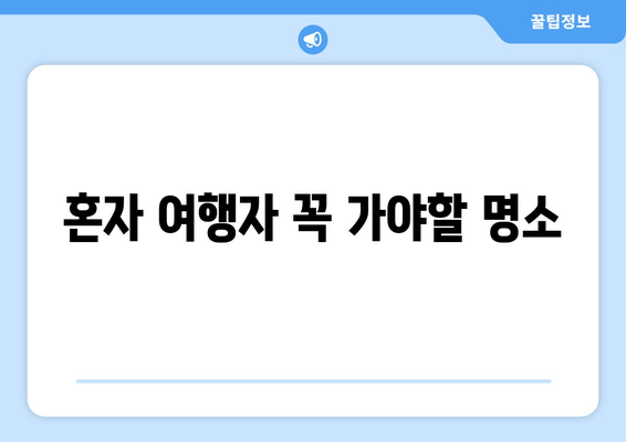 혼자 여행자 꼭 가야할 명소