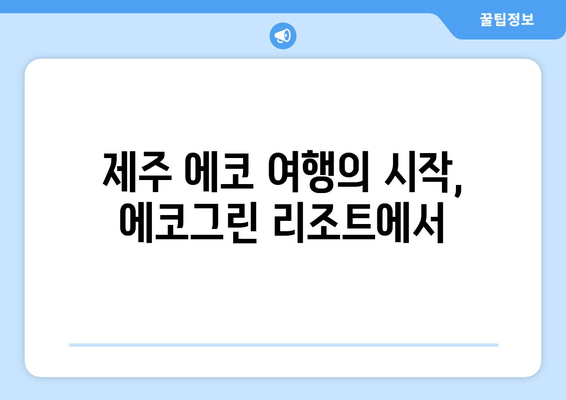 제주도 에코 여행의 완벽한 선택! 제주 에코그린 리조트| 자연 친화적인 숙박 경험 | 제주도, 친환경 숙소, 에코 여행, 지속가능한 여행