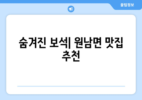 숨겨진 보석| 원남면 맛집 추천