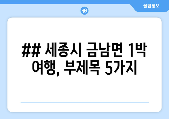 ## 세종시 금남면 1박 여행, 부제목 5가지