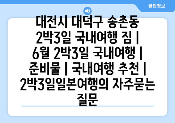 대전시 대덕구 송촌동 2박3일 국내여행 짐 | 6월 2박3일 국내여행 | 준비물 | 국내여행 추천 | 2박3일일본여행