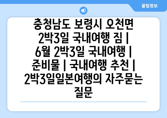 충청남도 보령시 오천면 2박3일 국내여행 짐 | 6월 2박3일 국내여행 | 준비물 | 국내여행 추천 | 2박3일일본여행