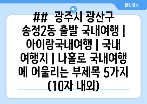 ##  광주시 광산구 송정2동 출발 국내여행 | 아이랑국내여행 | 국내 여행지 | 나홀로 국내여행 에 어울리는 부제목 5가지 (10자 내외)