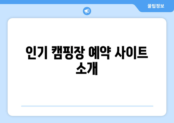 인기 캠핑장 예약 사이트 소개