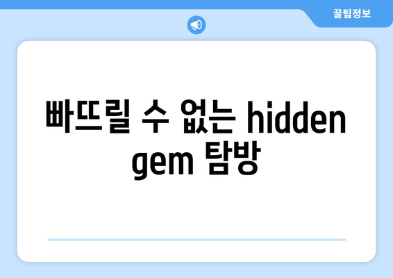 빠뜨릴 수 없는 hidden gem 탐방