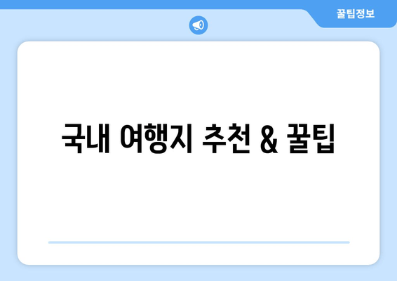 국내 여행지 추천 & 꿀팁