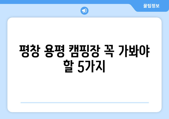 평창 용평 캠핑장 꼭 가봐야 할 5가지