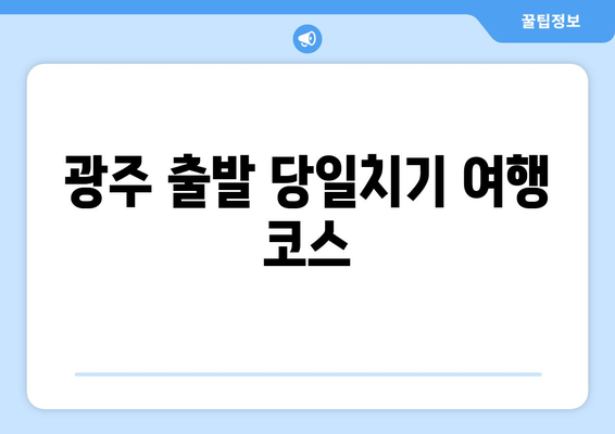 광주 출발 당일치기 여행 코스