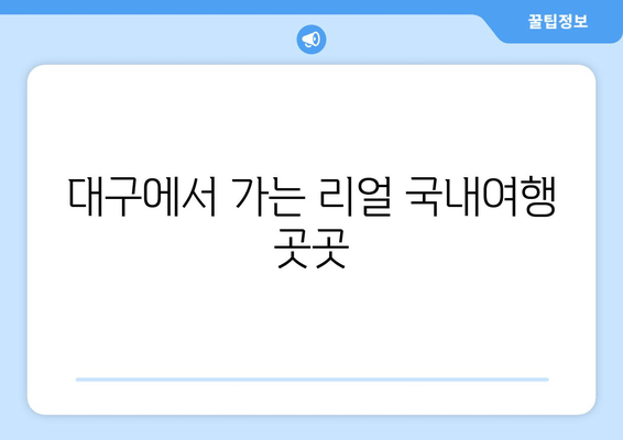 대구에서 가는 리얼 국내여행 곳곳