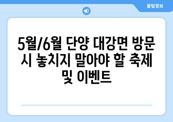 5월/6월 단양 대강면 방문 시 놓치지 말아야 할 축제 및 이벤트