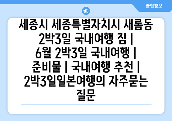 세종시 세종특별자치시 새롬동 2박3일 국내여행 짐 | 6월 2박3일 국내여행 | 준비물 | 국내여행 추천 | 2박3일일본여행