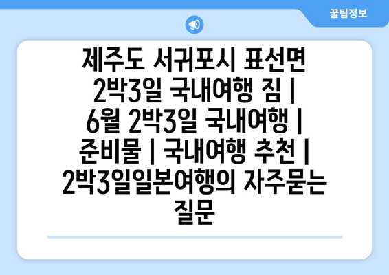 제주도 서귀포시 표선면 2박3일 국내여행 짐 | 6월 2박3일 국내여행 | 준비물 | 국내여행 추천 | 2박3일일본여행