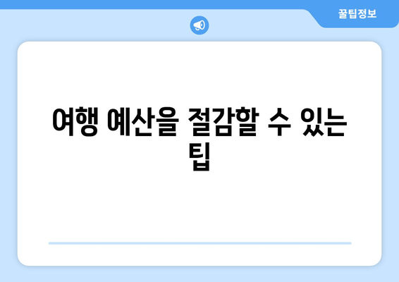 여행 예산을 절감할 수 있는 팁