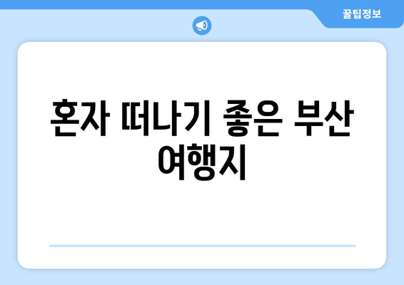 혼자 떠나기 좋은 부산 여행지