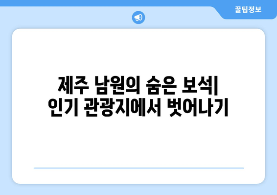 제주 남원의 숨은 보석| 인기 관광지에서 벗어나기