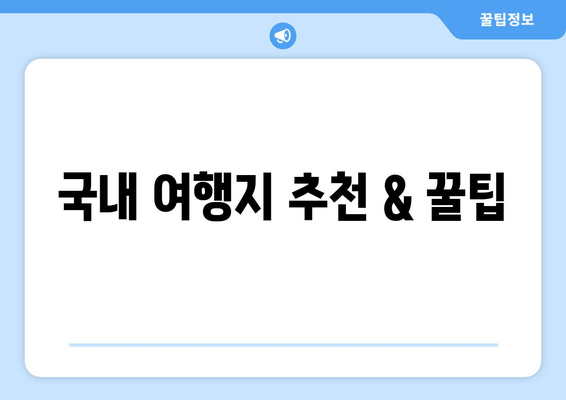 국내 여행지 추천 & 꿀팁