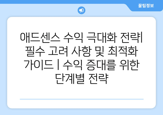 애드센스 수익 극대화 전략| 필수 고려 사항 및 최적화 가이드 | 수익 증대를 위한 단계별 전략