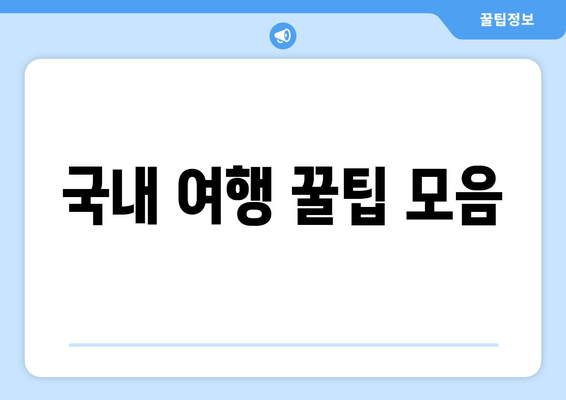 국내 여행 꿀팁 모음