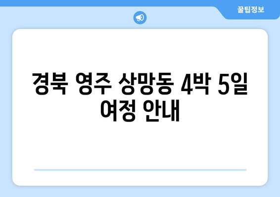 경북 영주 상망동 4박 5일 여정 안내