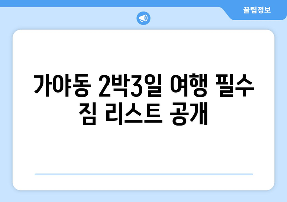 가야동 2박3일 여행 필수 짐 리스트 공개