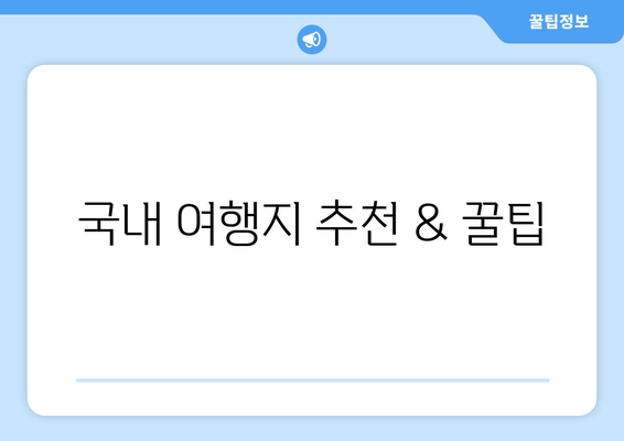 국내 여행지 추천 & 꿀팁