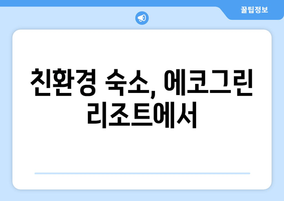 제주도 에코 여행의 완벽한 선택! 제주 에코그린 리조트| 자연 친화적인 숙박 경험 | 제주도, 친환경 숙소, 에코 여행, 지속가능한 여행