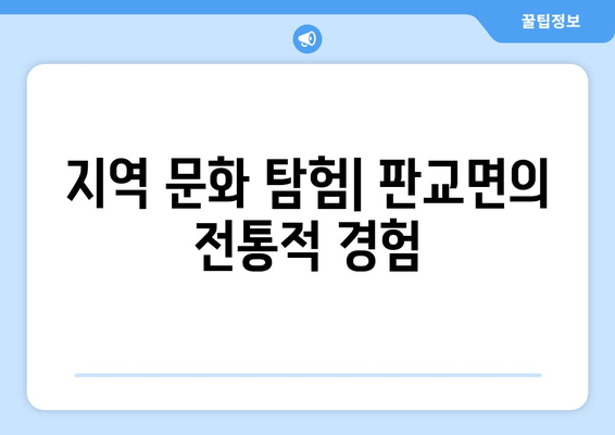 지역 문화 탐험| 판교면의 전통적 경험