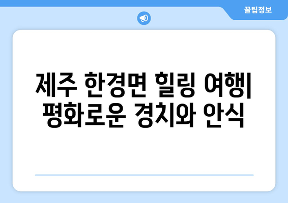 제주 한경면 힐링 여행| 평화로운 경치와 안식