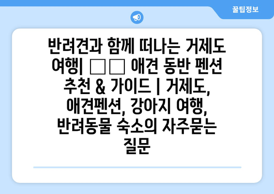 반려견과 함께 떠나는 거제도 여행| 🐶🐾 애견 동반 펜션 추천 & 가이드 | 거제도, 애견펜션, 강아지 여행, 반려동물 숙소