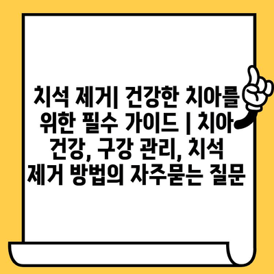 치석 제거| 건강한 치아를 위한 필수 가이드 | 치아 건강, 구강 관리, 치석 제거 방법