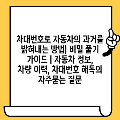 차대번호로 자동차의 과거를 밝혀내는 방법| 비밀 풀기 가이드 | 자동차 정보, 차량 이력, 차대번호 해독